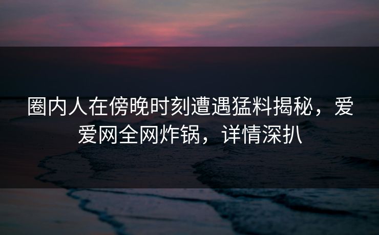 圈内人在傍晚时刻遭遇猛料揭秘，爱爱网全网炸锅，详情深扒