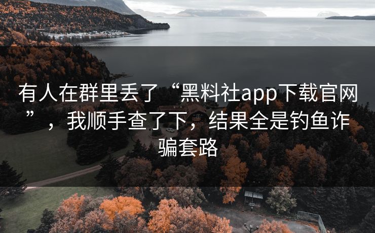 有人在群里丢了“黑料社app下载官网”，我顺手查了下，结果全是钓鱼诈骗套路